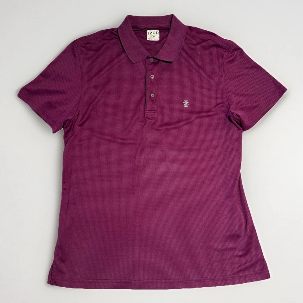 IZOD Golf Polo Shirt XL Mens Burgundy Maroon Red Geometric Pattern Short Sleeve